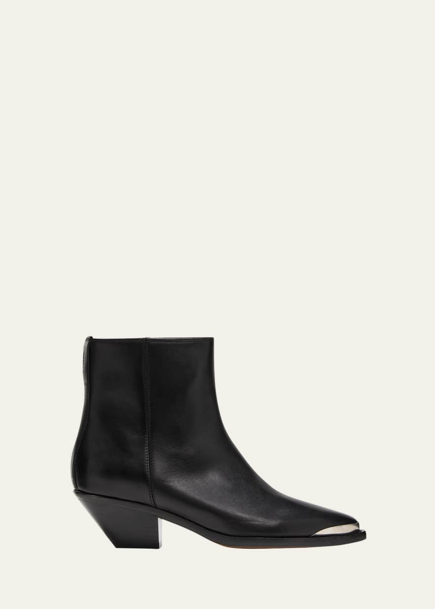 Isabel Marant Adnae Leather Metal-Toe Booties
