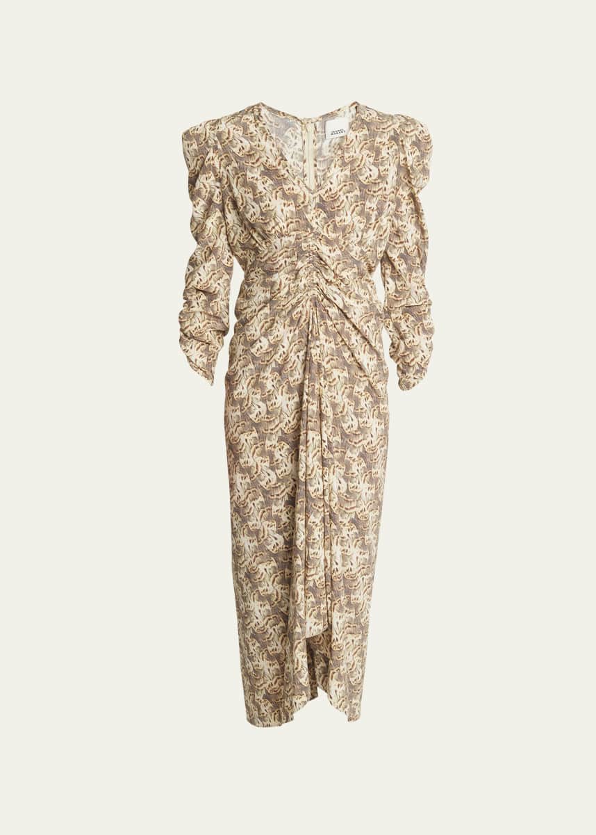 Isabel Marant Albini Ruched Printed Midi Silk Dress