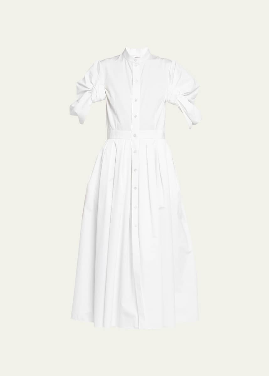 Alexander McQueen Ruched Puff-Sleeve Button-Front Midi Dress