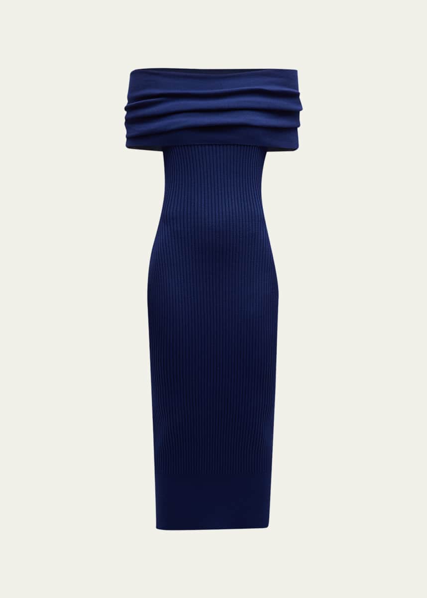 Alexander McQueen Off-Shoulder Wool-Blend Knit Midi Dress