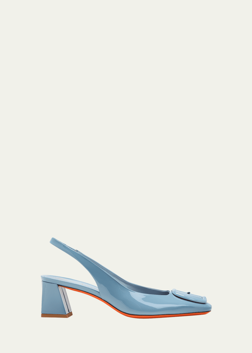 Santoni Lemon Patent Buckle Slingback Pumps
