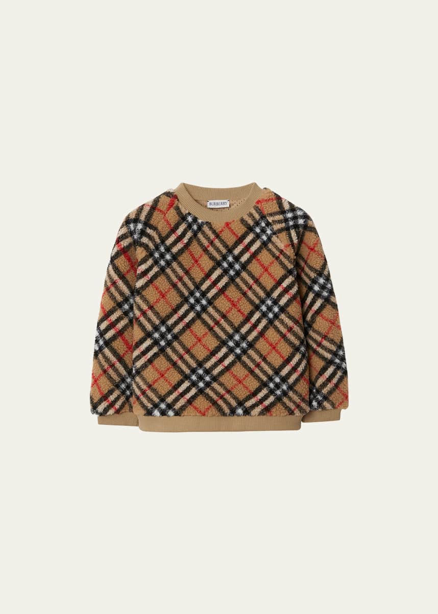 Burberry Girl's Lora Check Fleece Sweater, Size 3-14