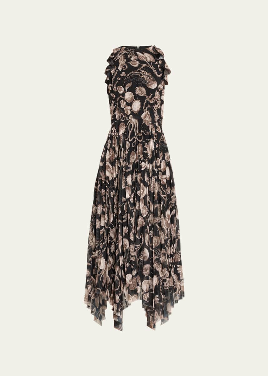 Jason Wu Collection Marine Print Pleated Chiffon Midi Dress