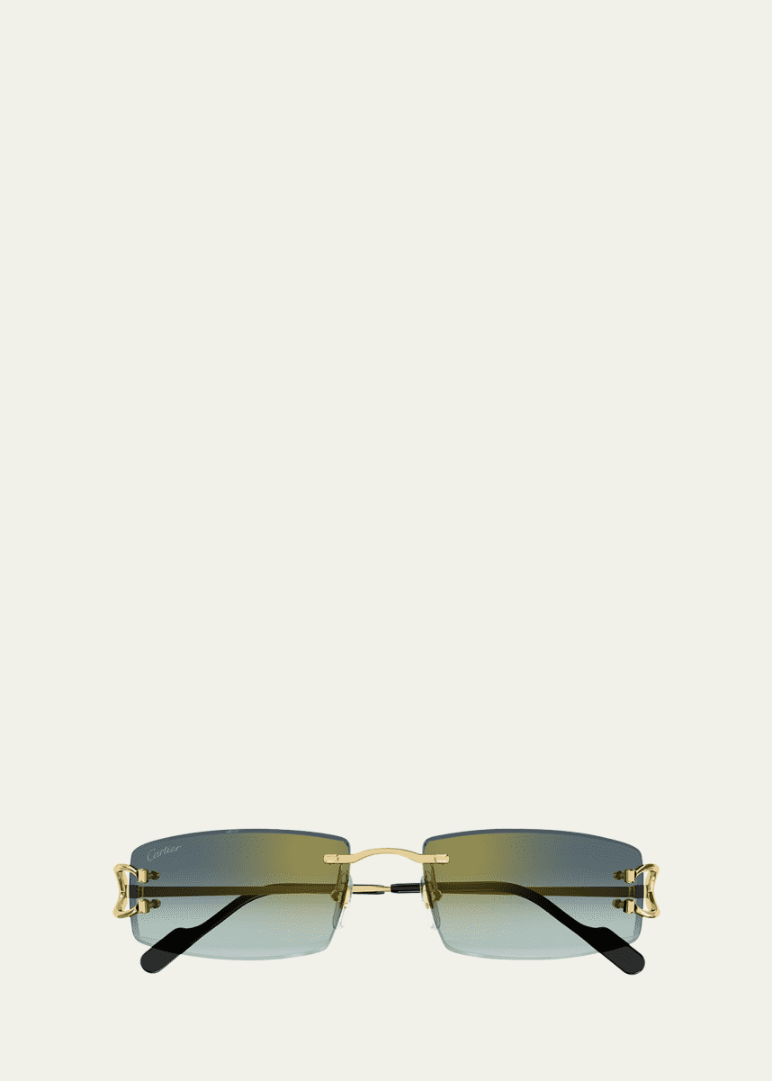 Cartier Men's CT0465S Rimless Metal Rectangle Sunglasses