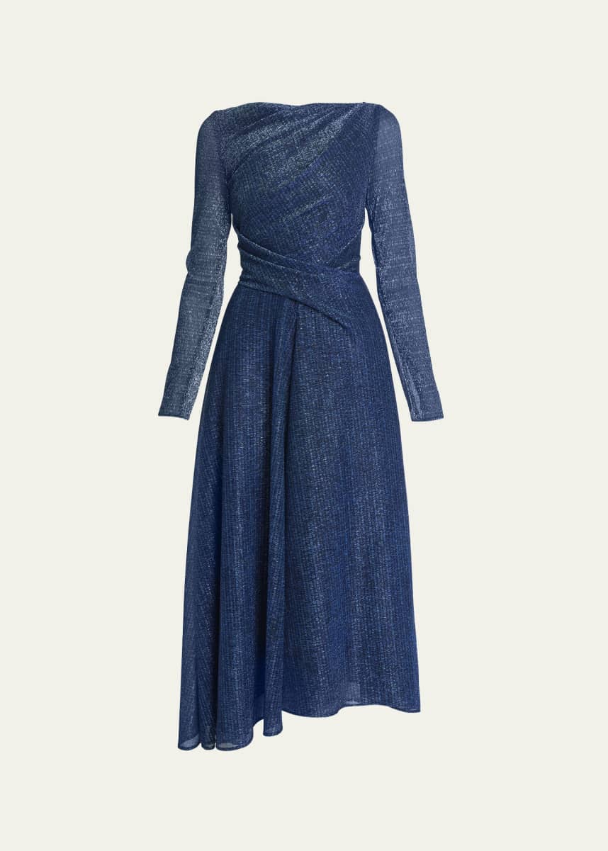 Talbot Runhof Metallic Fit-Flare Asymmetric Dress
