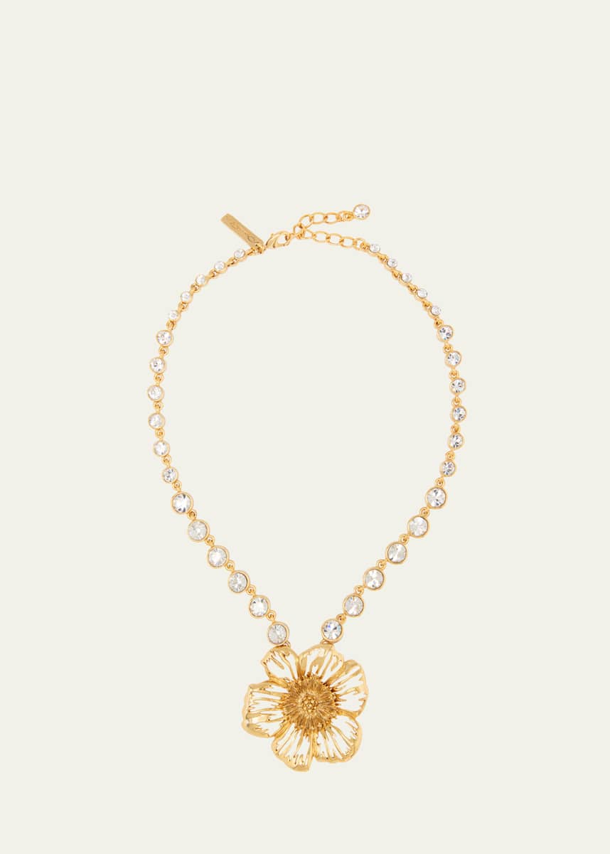 Oscar de la Renta Crystal Necklace with Large Poppy Pendant
