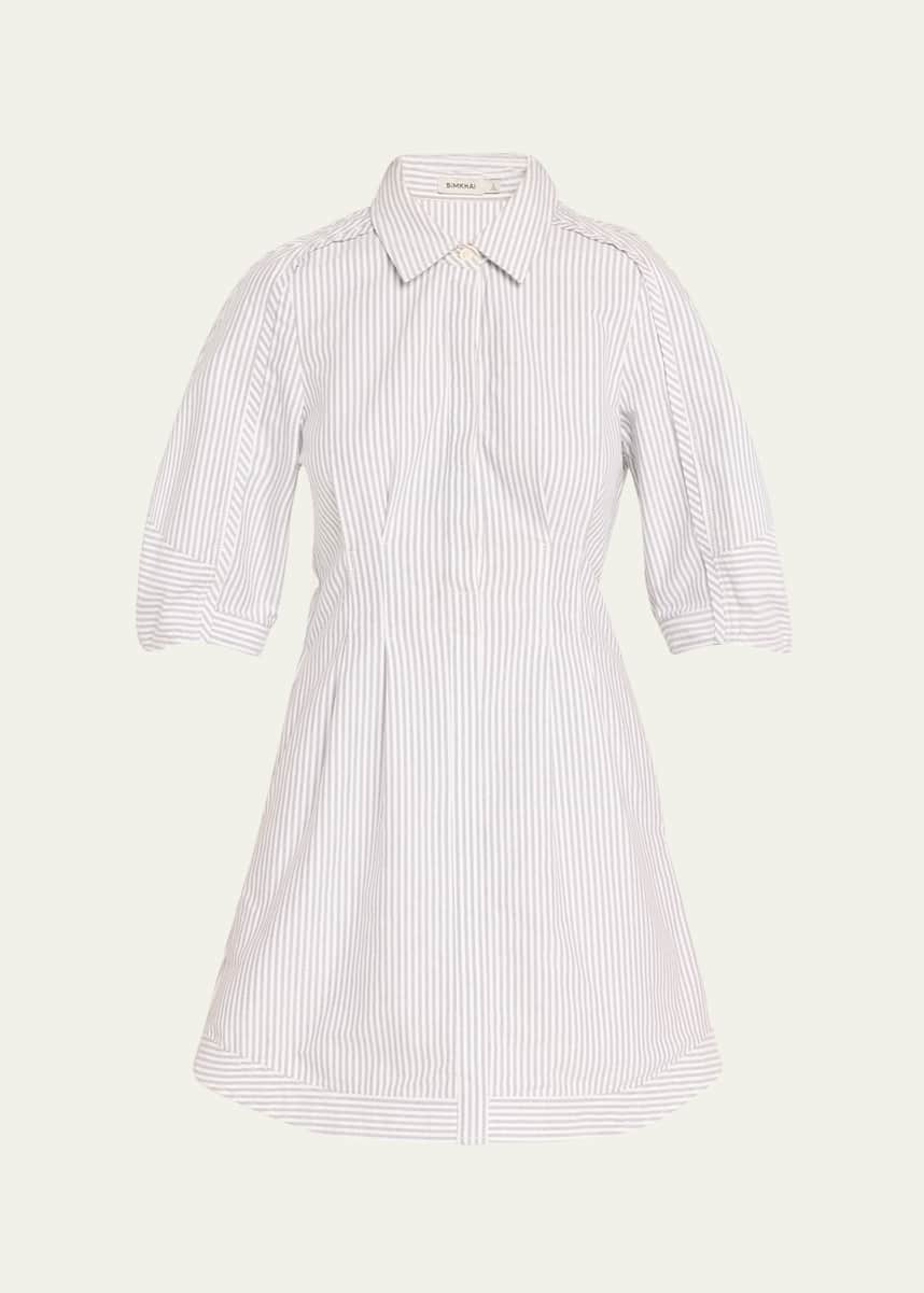 SIMKHAI Percy Puff-Sleeve Point-Collar Cotton Structured Mini Shirtdress