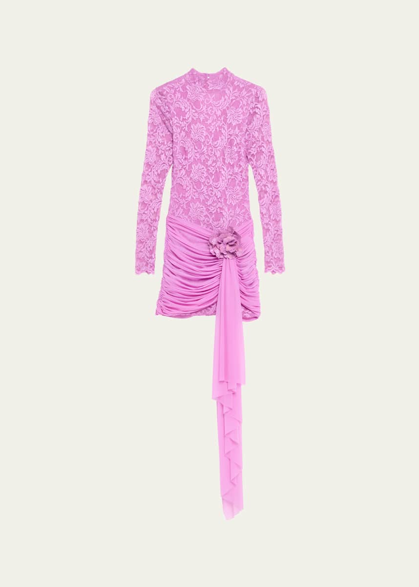 PatBO Embroidered Lace Draped Mini Dress