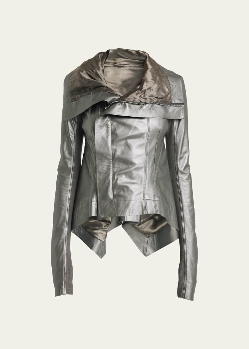 Rick Owens Metallic Leather Asymmetric Moto Jacket