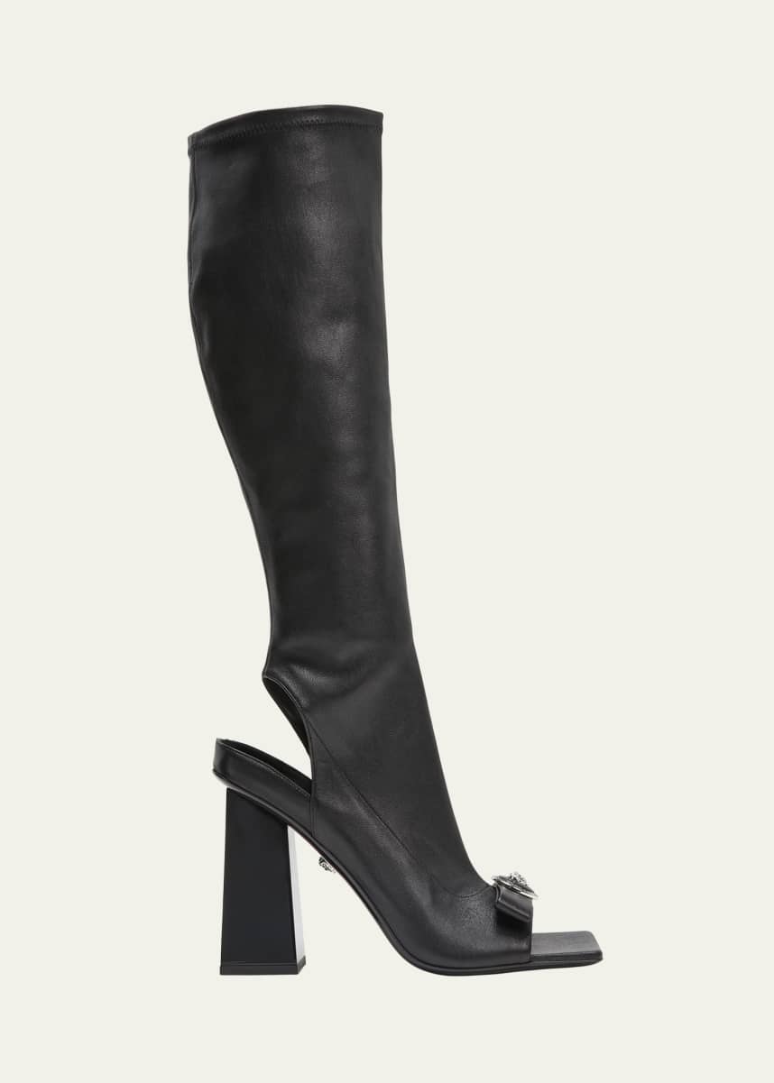 Versace Gianni Ribbon Leather Open-Toe Boots