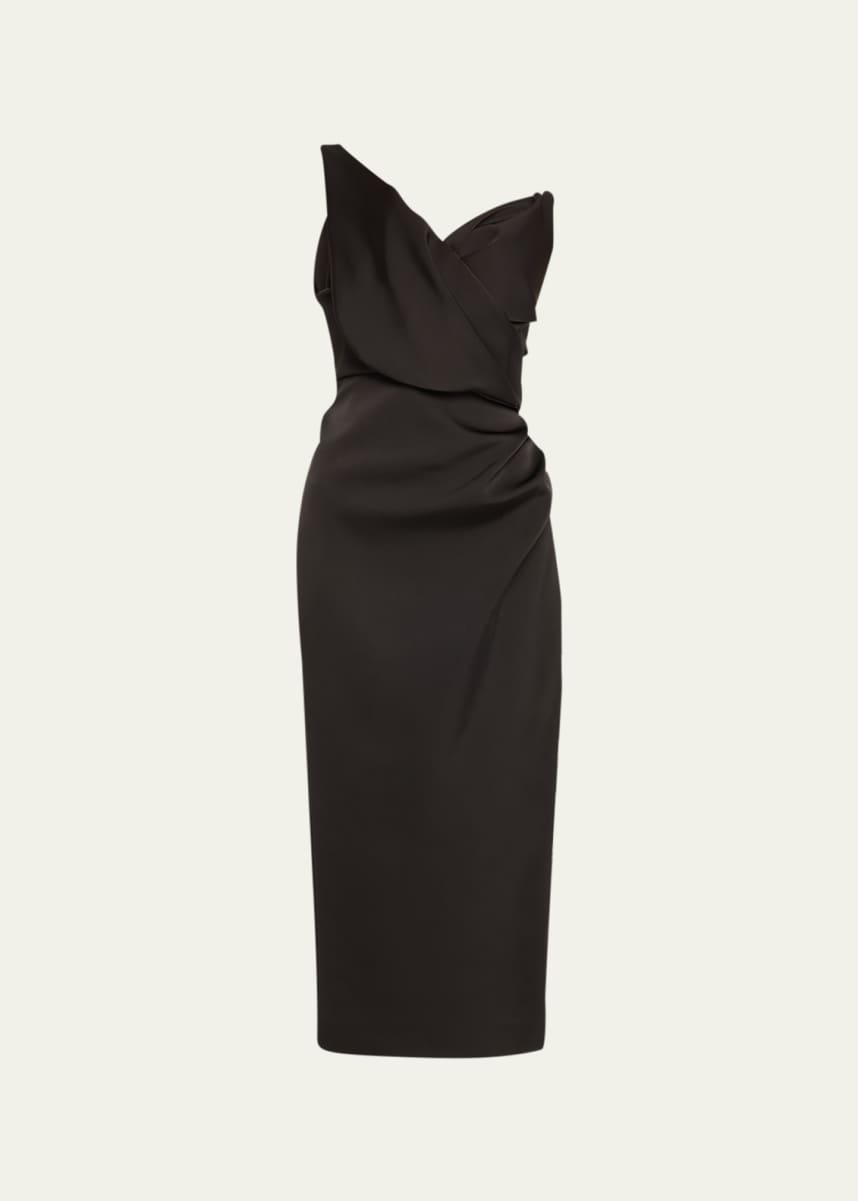 Rachel Gilbert Edan One-Shoulder Ruched Crepe Midi Dress