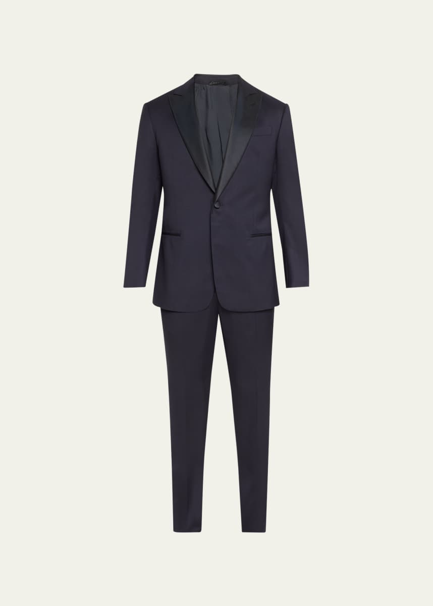 Giorgio Armani Men's Silk-Lapel Micro-Pattern Suit