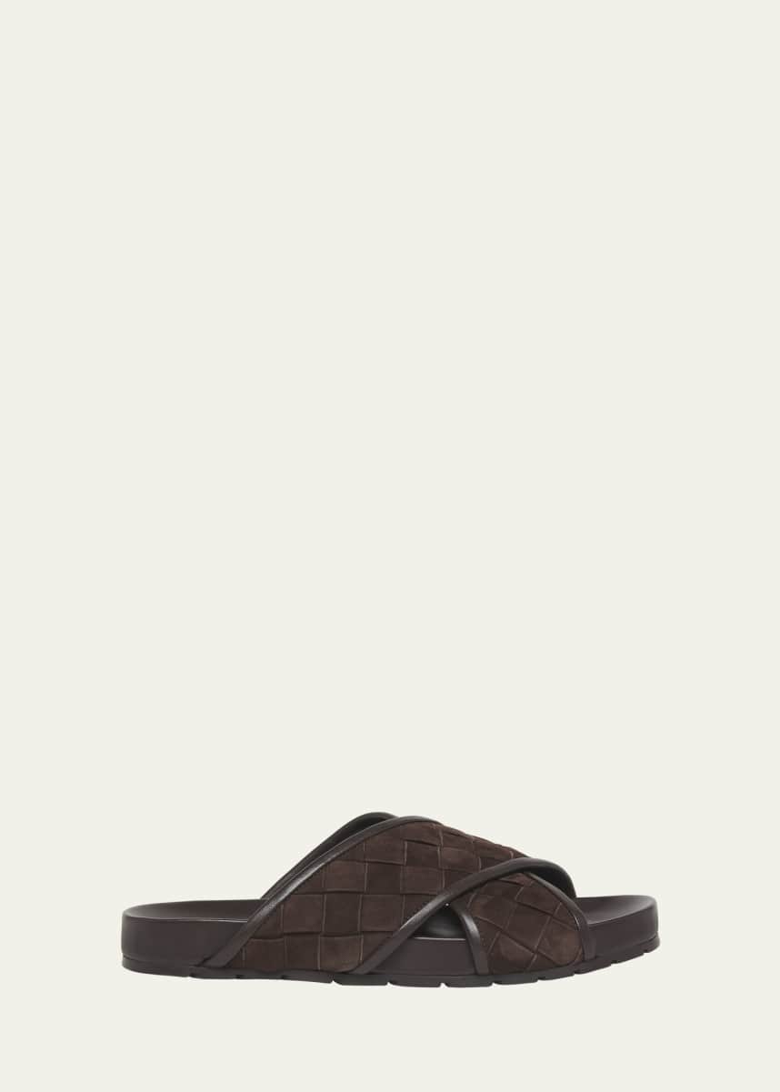 Bottega Veneta Men's Tarik Intrecciato Suede Slide Sandals