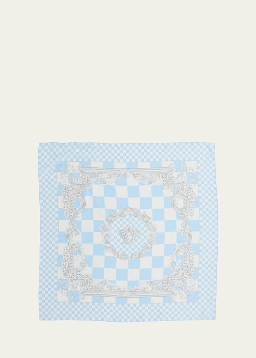 Versace Baroque Checkered Silk Square Scarf