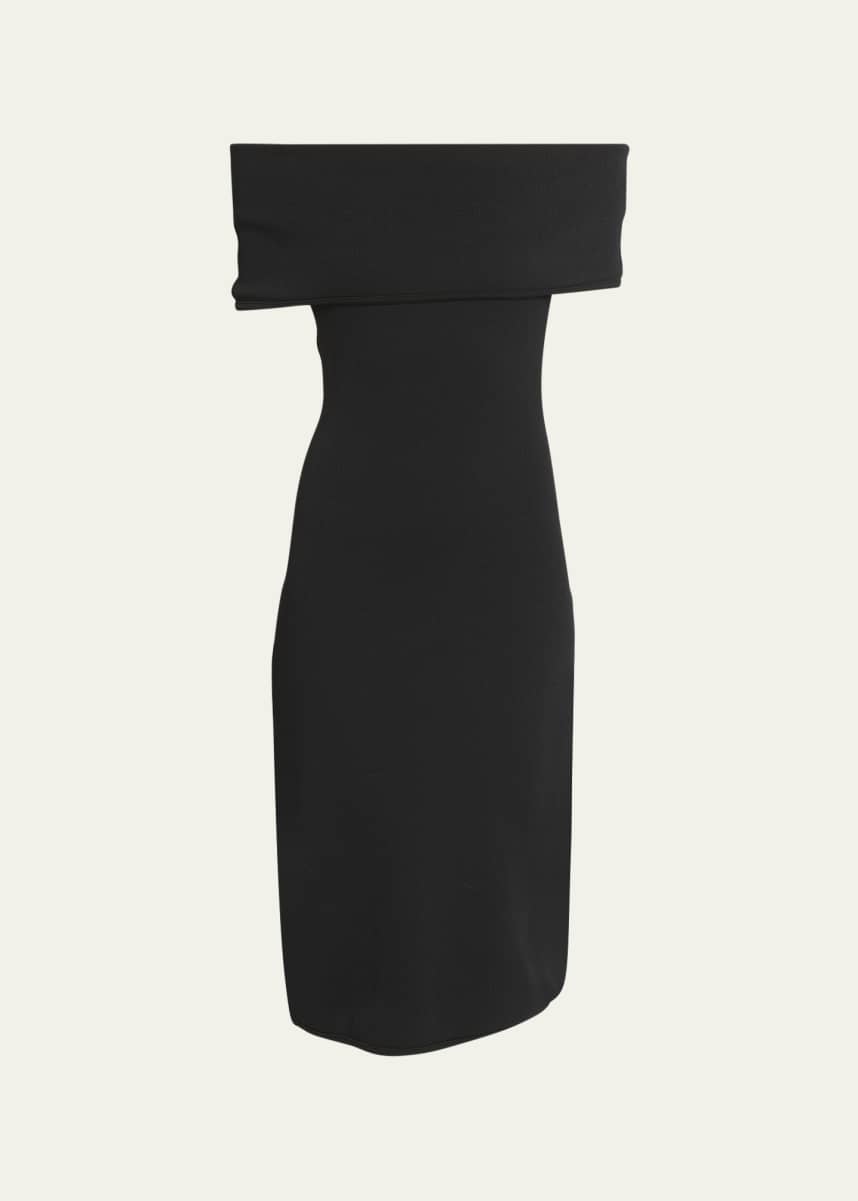 Bottega Veneta Textured Nylon Off-Shoulder Midi Dress