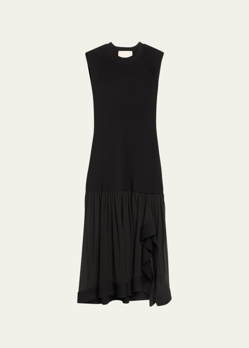 3.1 Phillip Lim Compact-Ribbed Sleeveless Midi Dress with Chiffon Skirt