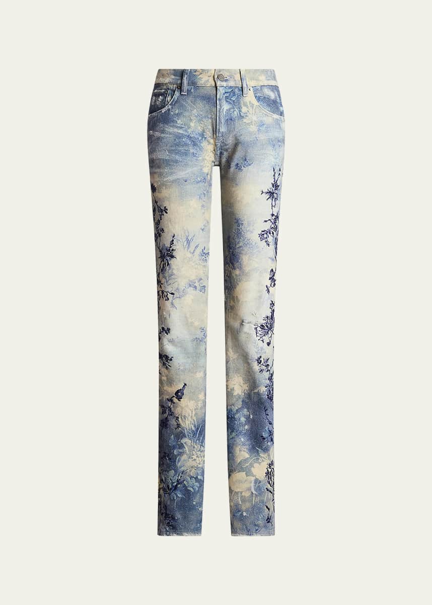 Ralph Lauren Collection 750 Floral-Print Embroidered Straight-Leg Ankle Jeans