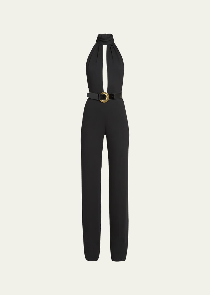 TOM FORD Stretch Sable Belted Halter Jumpsuit