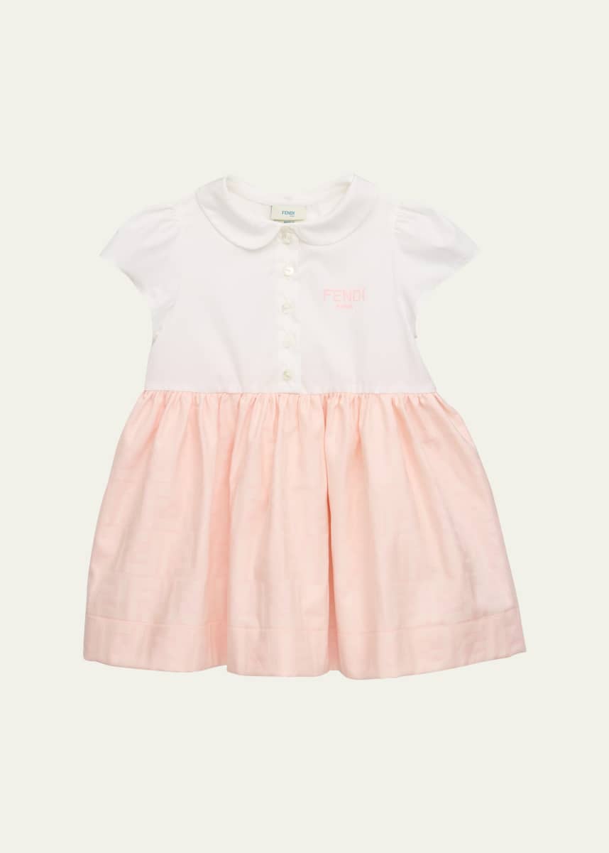Fendi Girl's Short-Sleeve FF Skirt Button-Front Dress, Size 6M-24M