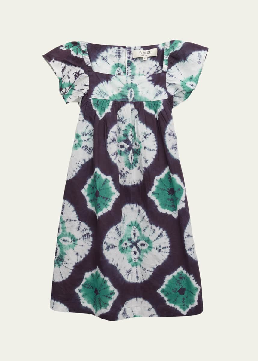 Sea Girl's Aveline Tie-Dye Print Flutter-Sleeve Dress, Size 2-14