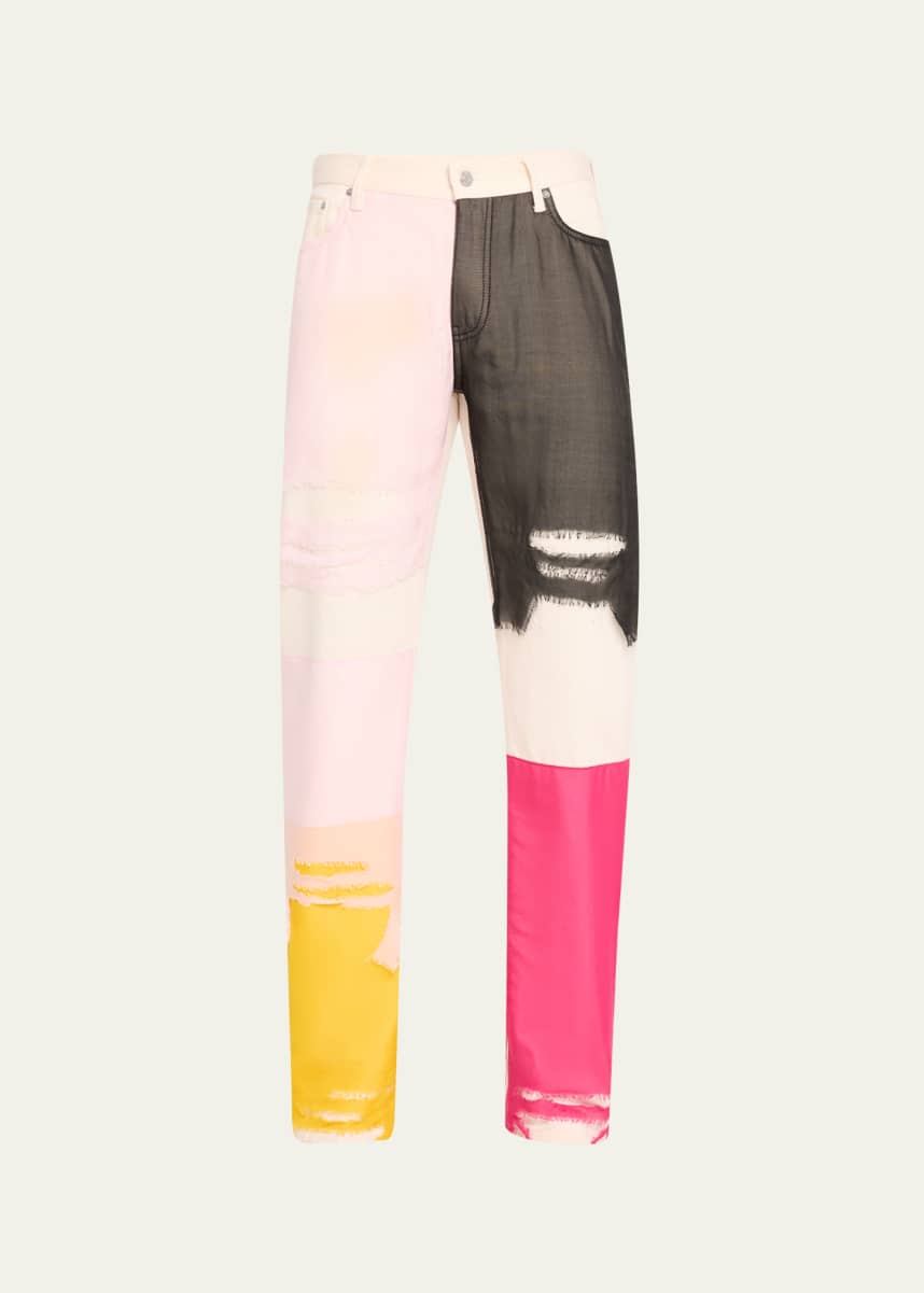 Helmut Lang Men's Low-Rise Colorblock Distressed Jeans