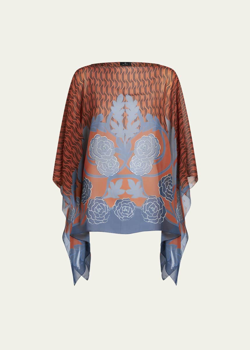 Etro Sheer Floral Wool & Cashmere Poncho