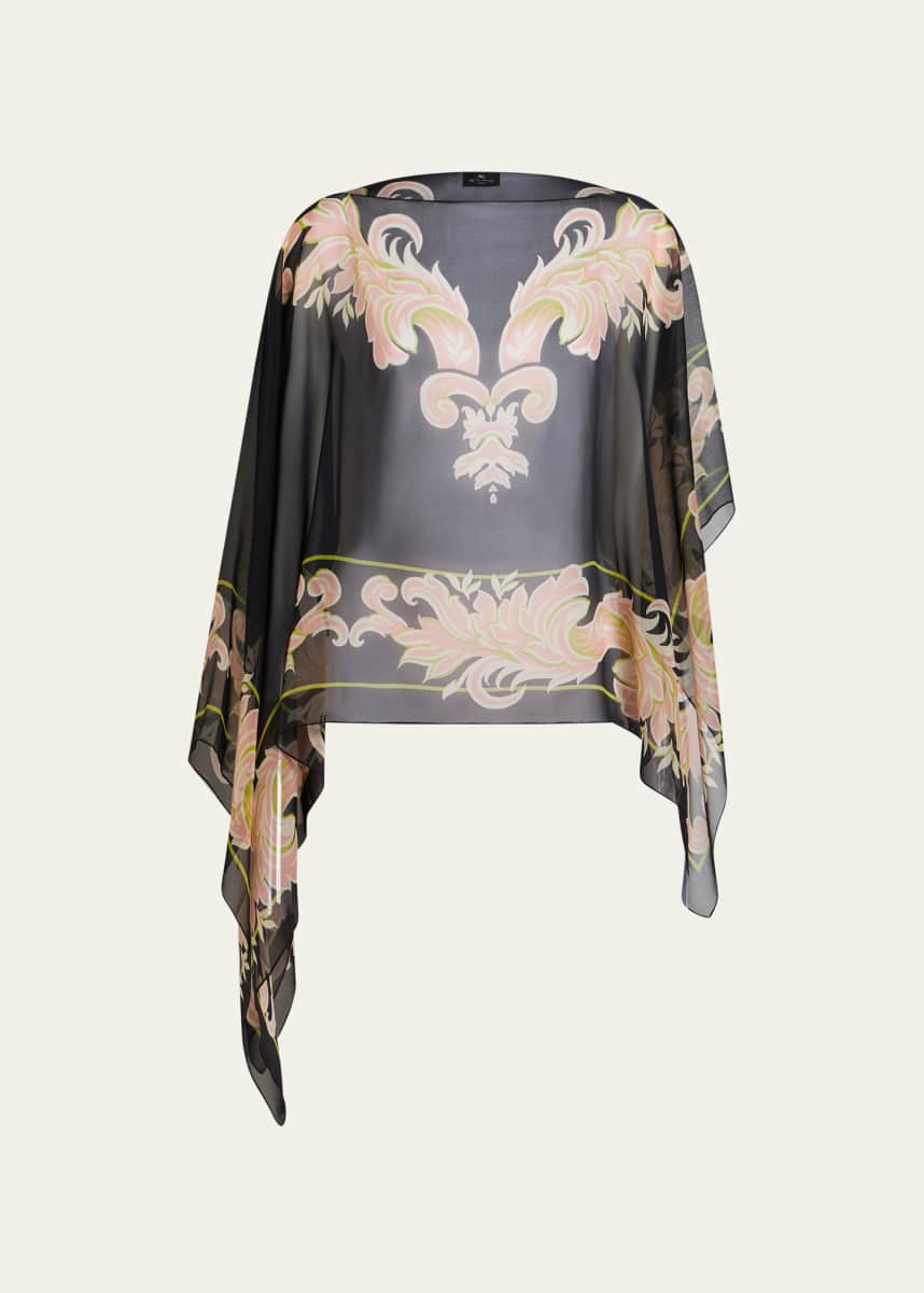 Etro Patterned Sheer Silk Poncho