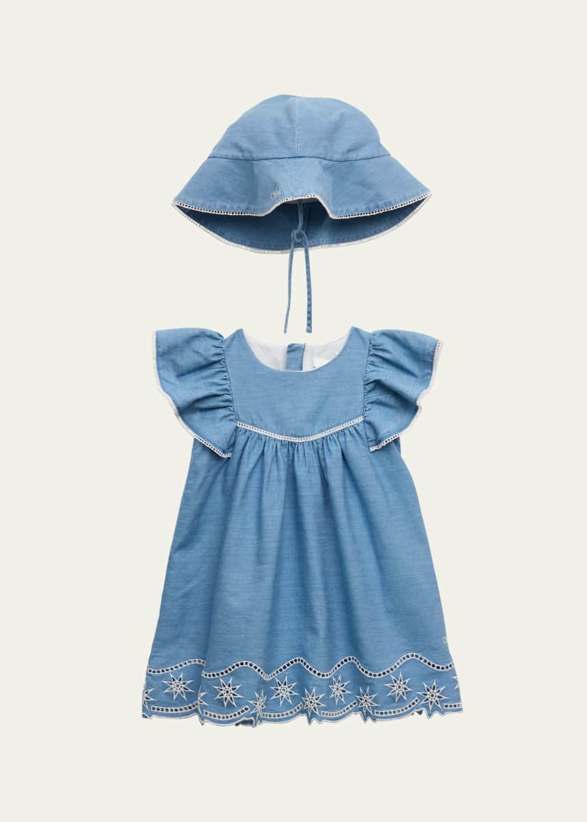 Chloe Girl's Embroidered Denim Two-Piece Set, Size 3M-18M