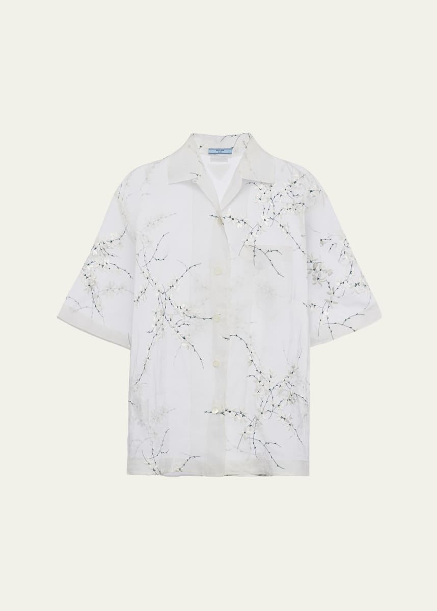 Prada Floral Embroidered Button Down Shirt