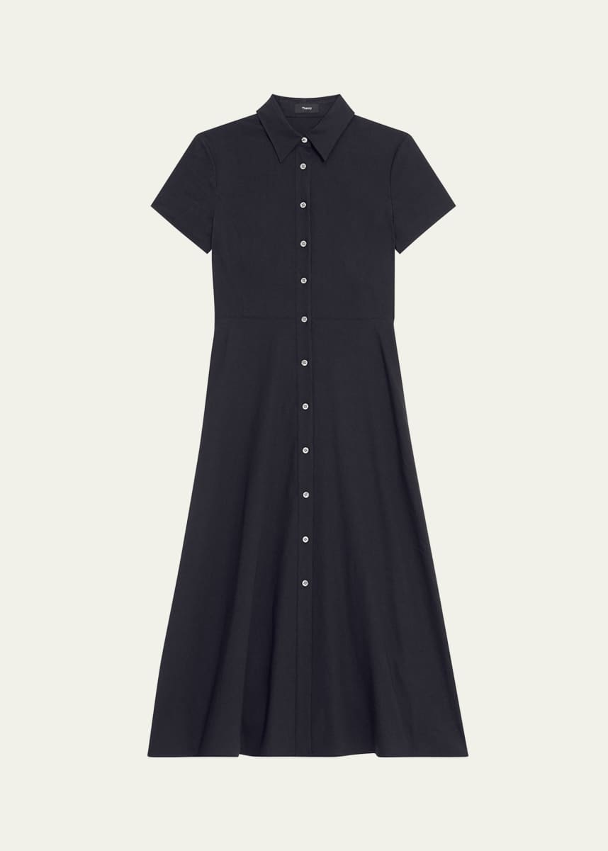 Theory Good Linen Short-Sleeve Button-Front Midi Shirt Dress