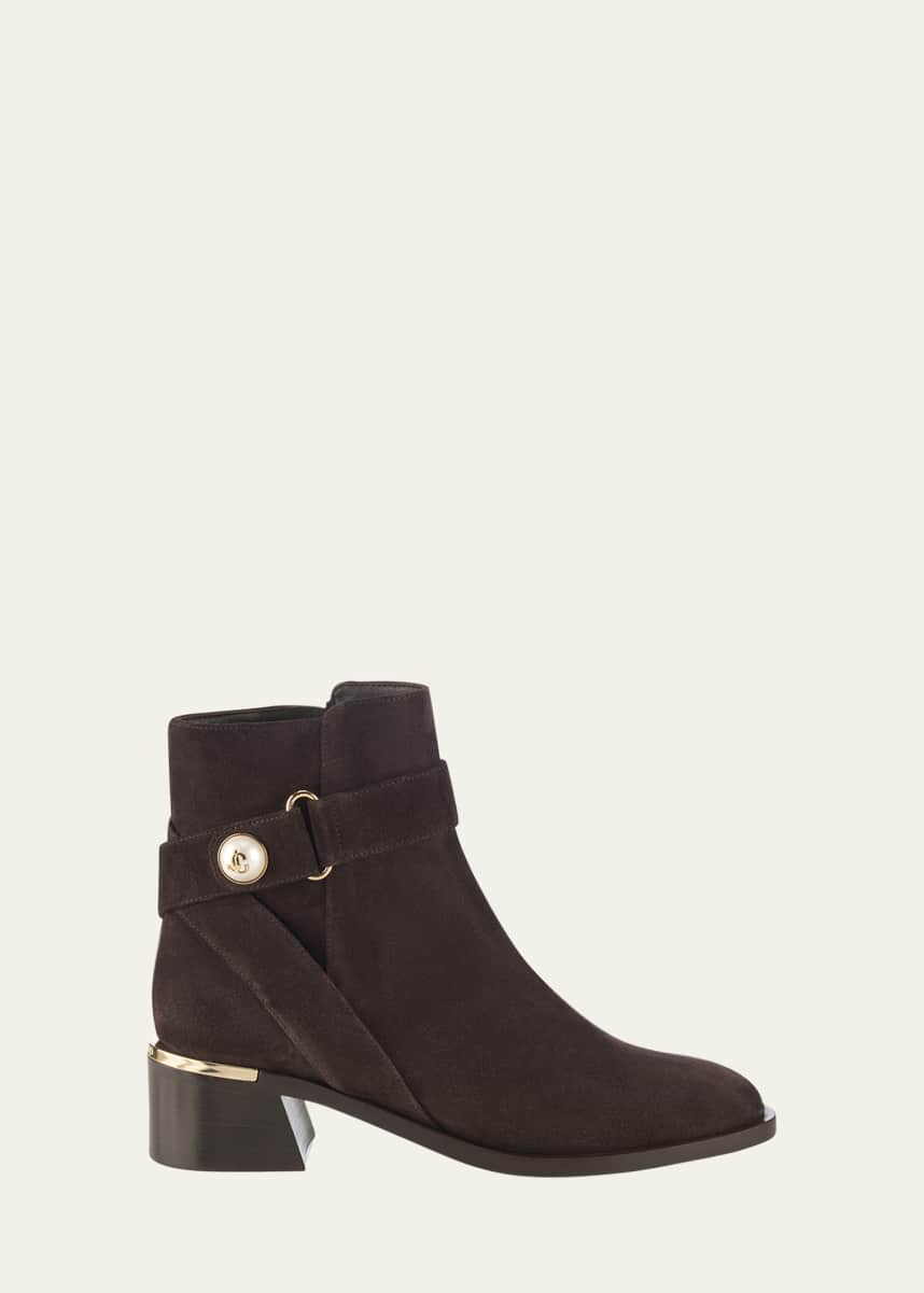 Jimmy Choo Noor Suede Pearly-Button Ankle Booties