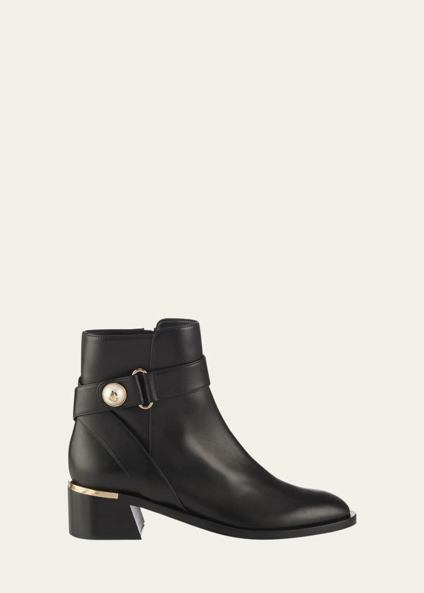 Jimmy Choo Noor Leather Pearly-Button Ankle Booties