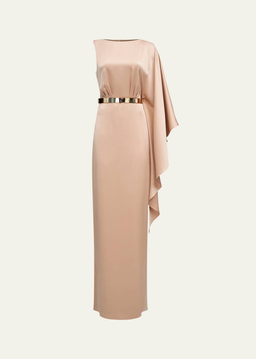 Halston Rhiannon One-Shoulder Satin Column Gown