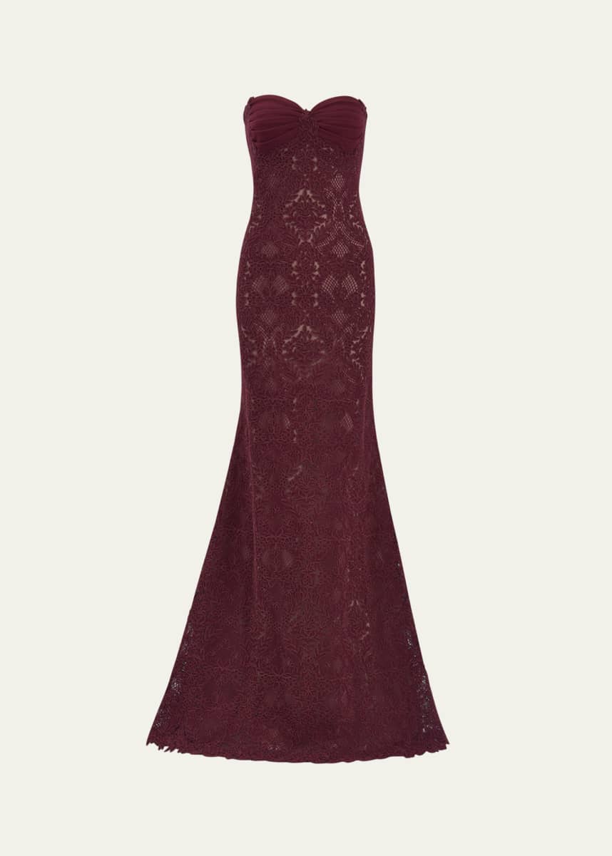 Tadashi Shoji Strapless Lace A-Line Gown