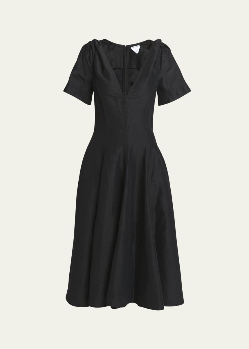 Bottega Veneta Fluid Linen Midi Dress with Twist Detail