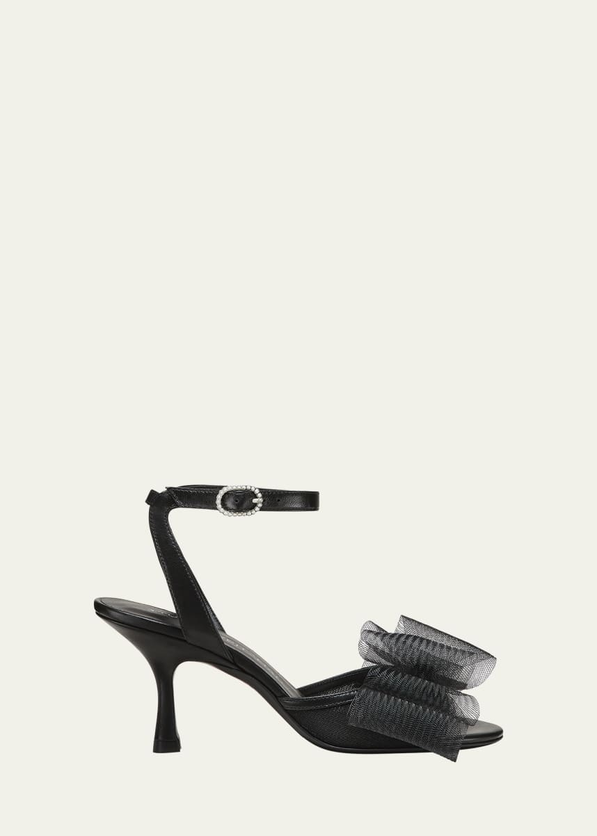 Stuart Weitzman Blushing Bow Mesh Ankle-Strap Sandals