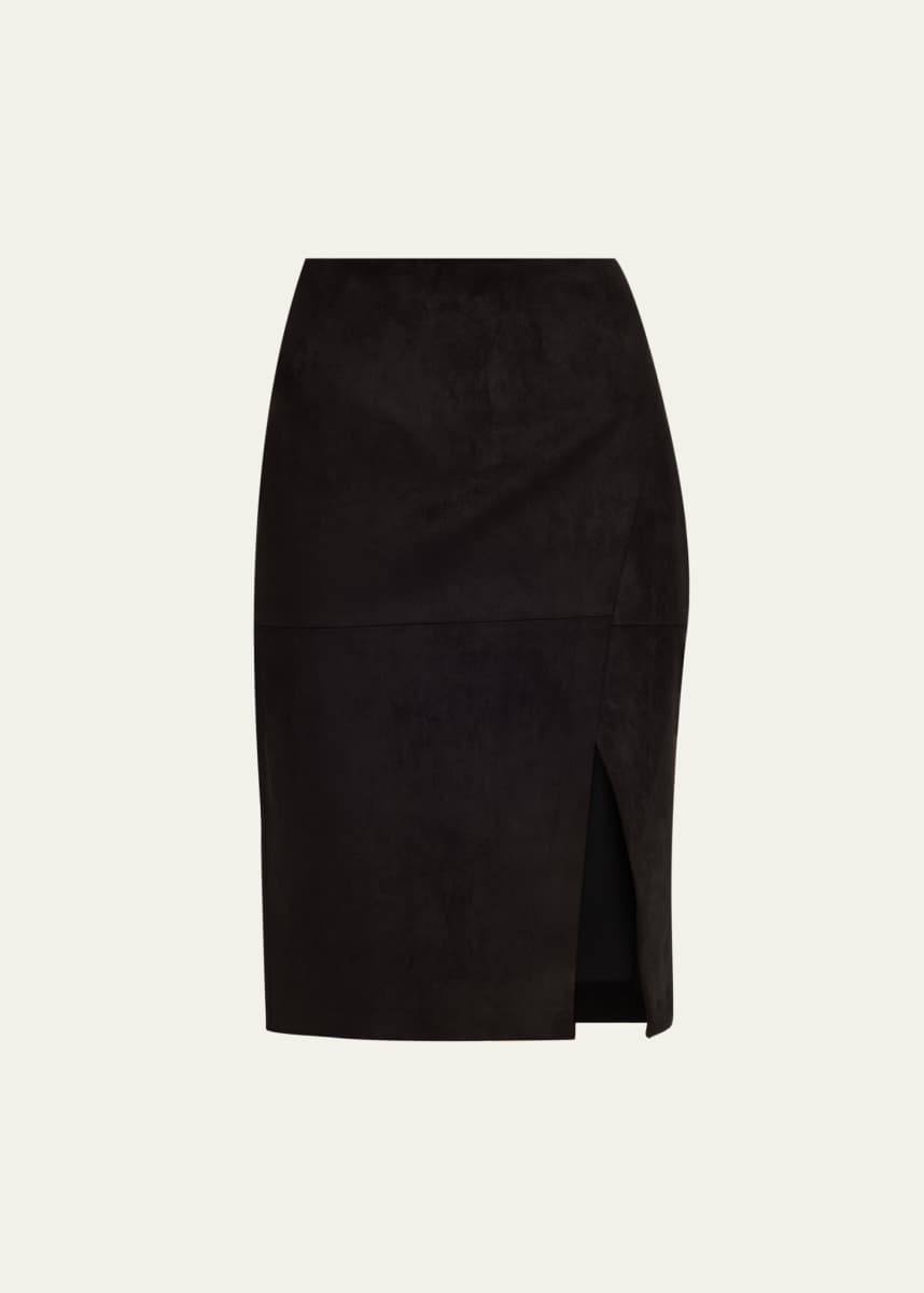 Alice + Olivia Siobhan Suede Front Slit Wrap Midi Skirt
