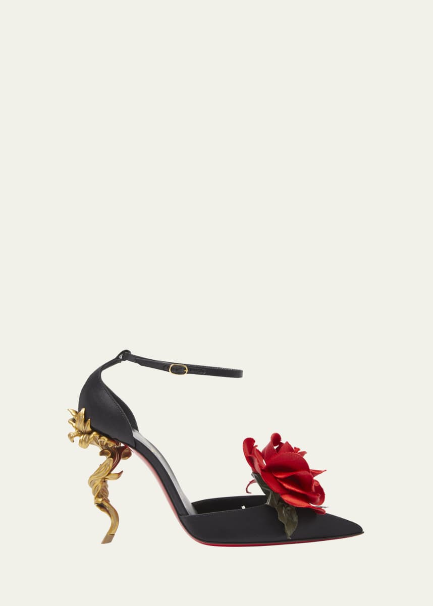 Christian Louboutin Bellarose Silk Red Sole Ankle-Strap Pumps