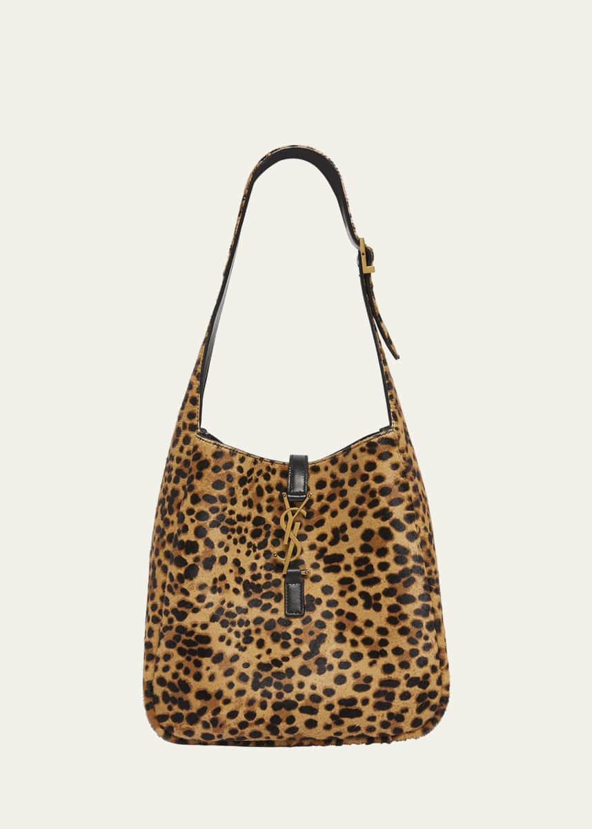 Saint Laurent Le 5 A 7 Small YSL Hobo Bag in Leopard-Print Calf Hair