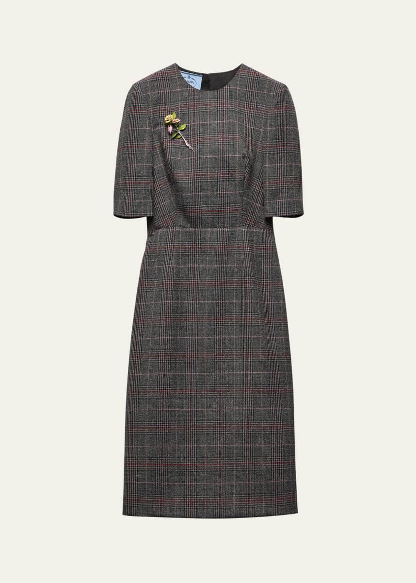 Prada Prince of Wales Check Midi Wool Dress