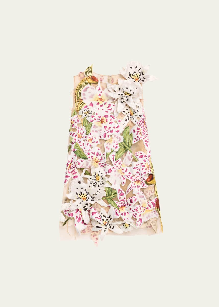 Oscar de la Renta Orchid Threadwork Mini Shift Dress