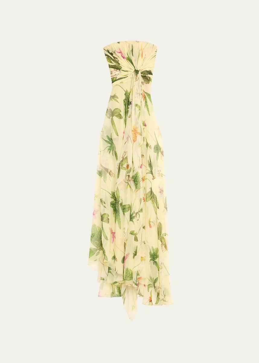 Oscar de la Renta Strapless Orchid Silk Chiffon Draped Gown