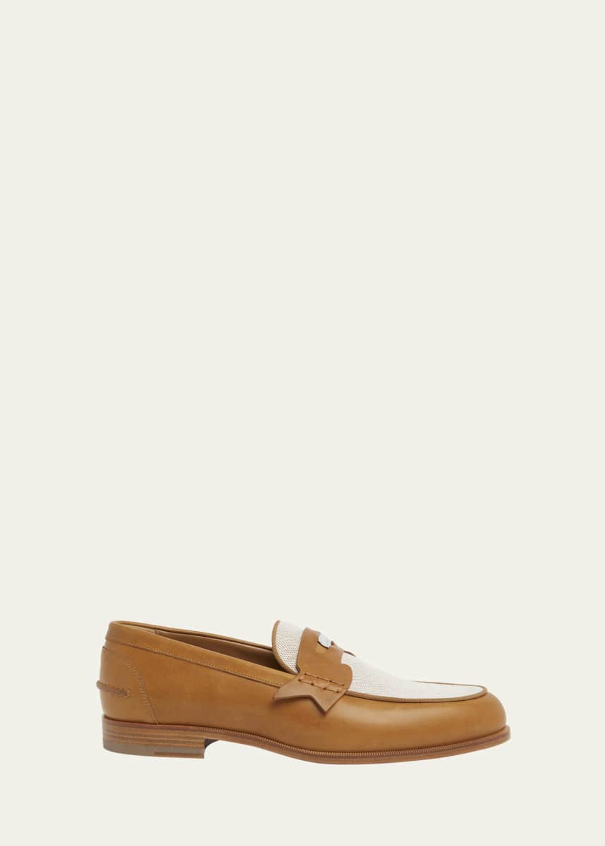 Christian Louboutin Men's Granariso Leather and Canvas Penny Loafers