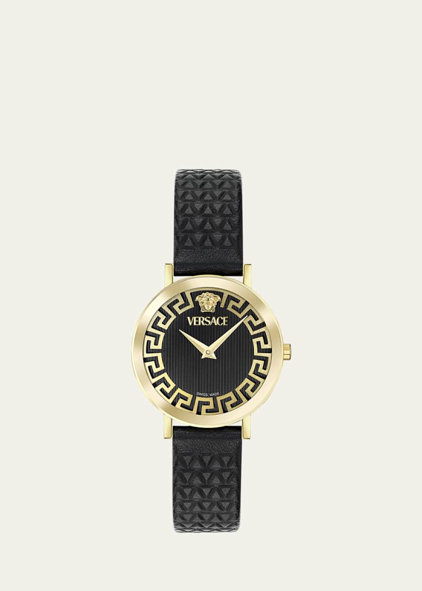 Versace 35mm Daedalus Watch with Leather Strap, Gold/Black