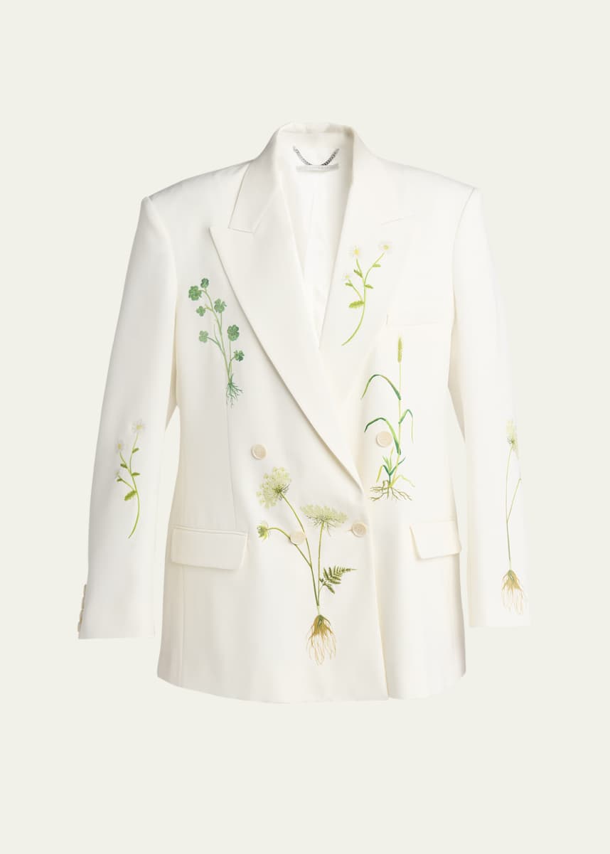 Stella McCartney Floral Embroidered Oversized Double Breasted Wool Blazer