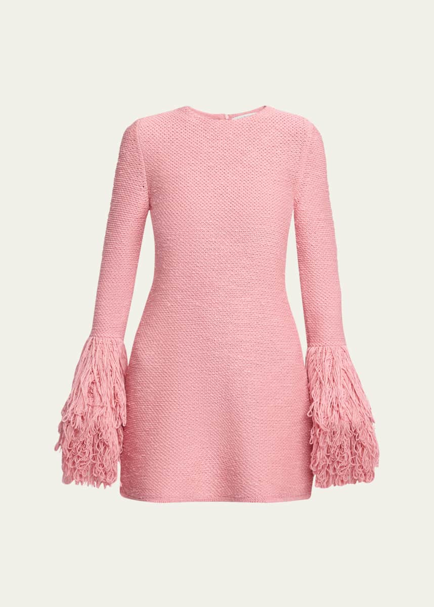 Gabriela Hearst Liam Fringe-Cuff Mini Cashmere Dress