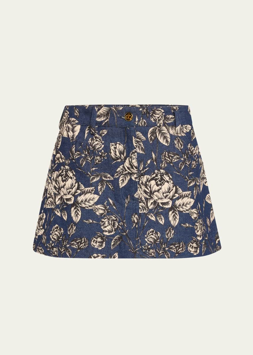Oscar de la Renta Rose Stretch Denim Mini Skirt