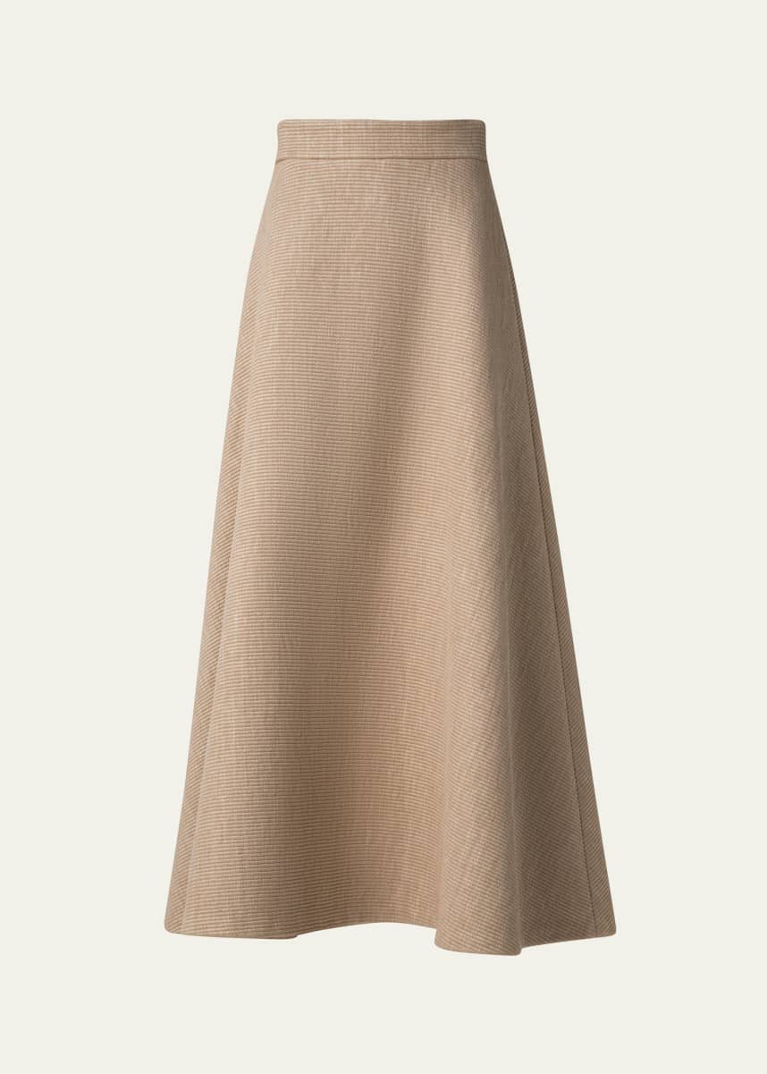 Akris Flared Raffia Leather Trim Midi Skirt