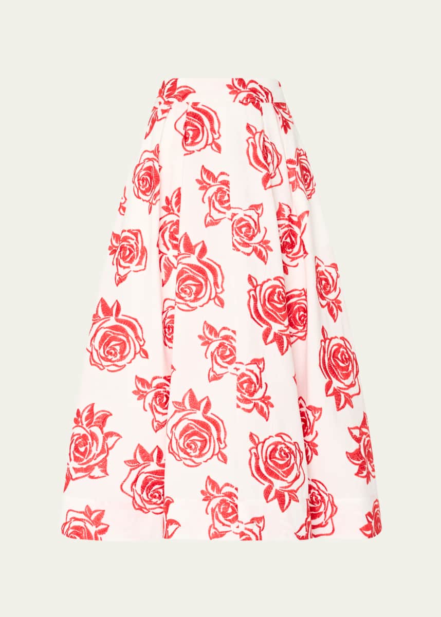 Milly Juliet Rose Embroidered Midi Skirt