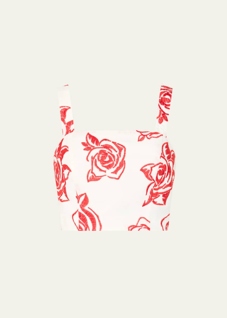 Milly Rose Embroidered Square-Neck Crop Top